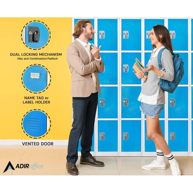 DUAL LOCKING MECHANISM (Key and Combination/Padlock), NAME TAG or LABEL HOLDER, VENTED DOOR, ADIR office