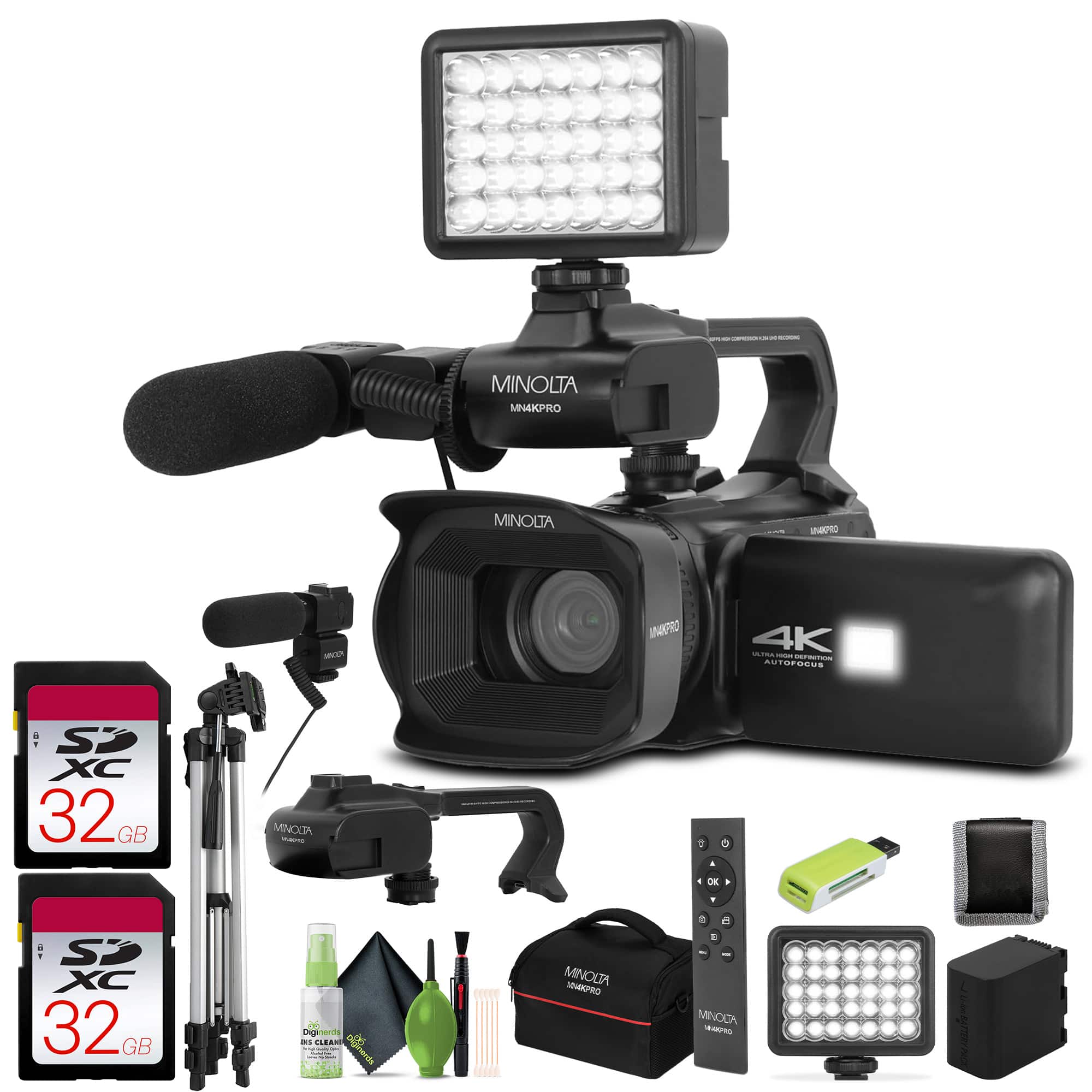 Minolta - MN4KPRO 4K60FPS Ultra HD / 64 MP Autofocus Pro Camcorder w/WiFi - Bundle - Black