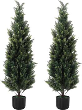 Oumilen - 4FT Artificial Cedar Topiary Trees,2 Pack Faux Pine Cypress Plants for Front Porch Decor