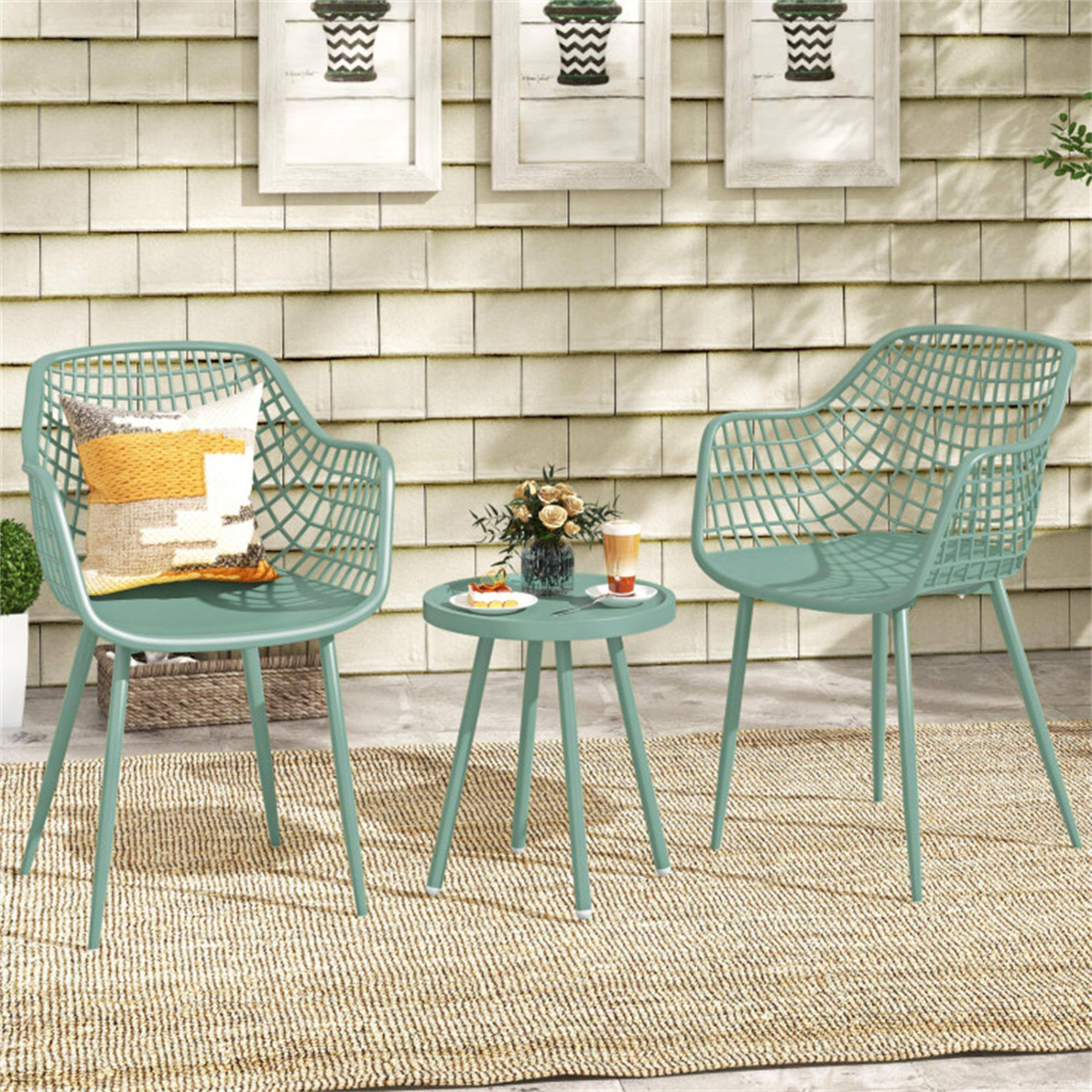 Alt View 3. Boyel Living - Green 3 Piece Patio Chair Set with PP Seat and Tabletop for Porch- 230-in W x 340-in D x 215-in H - Green.