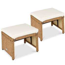 Best Choice Products - Set of 2 Multipurpose Patio Wicker Ottomans w/ Removable Cushions - Ivory/Natural