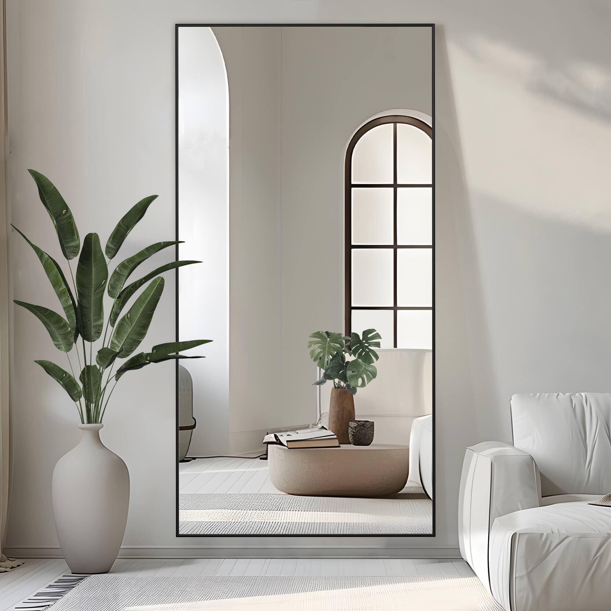 Alt View 2. PexFix - 75"x38" Full Length Mirror with Gold Frame Shatterproof Tempered Glass Floor Mirror Wall-Mounted/Freestanding Standing - Black.