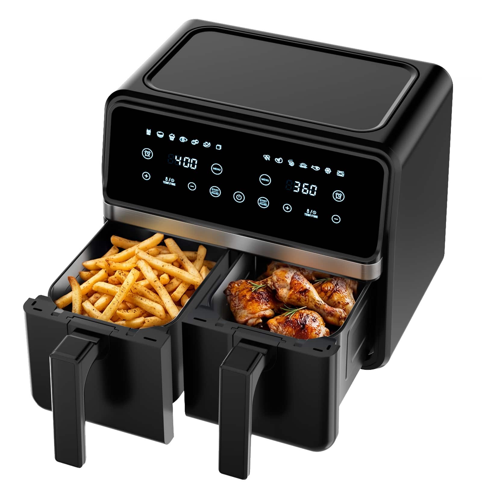 Teendow - 8.5 qt Dual‑Basket Air Fryer with Digital Touchscreen, 14 Preset Modes, Dishwasher‑Safe – Crisp, Bake, Dehydrate - Black