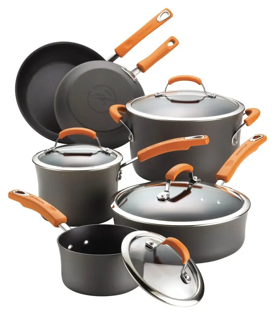 Rachael Ray 10 Piece Nonstick Cookware Set Gray/Orange 87375 - Open Box ...