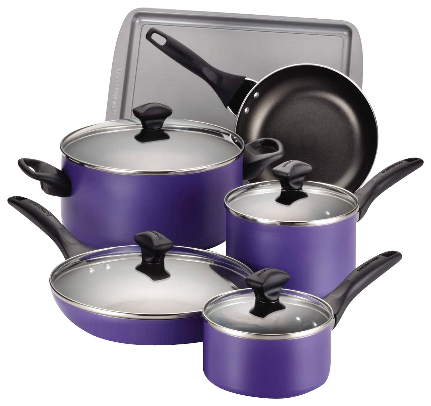 Angle. Farberware - 15-Piece Cookware Set - Purple.