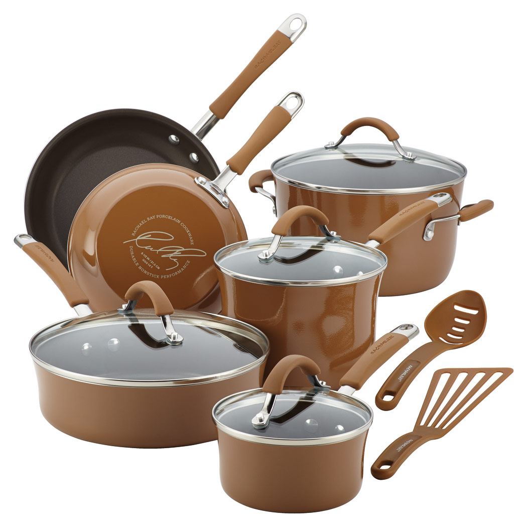 Rachael Ray - Cucina 12-Piece Nonstick Cookware Set - Espresso/Mushroom Brown