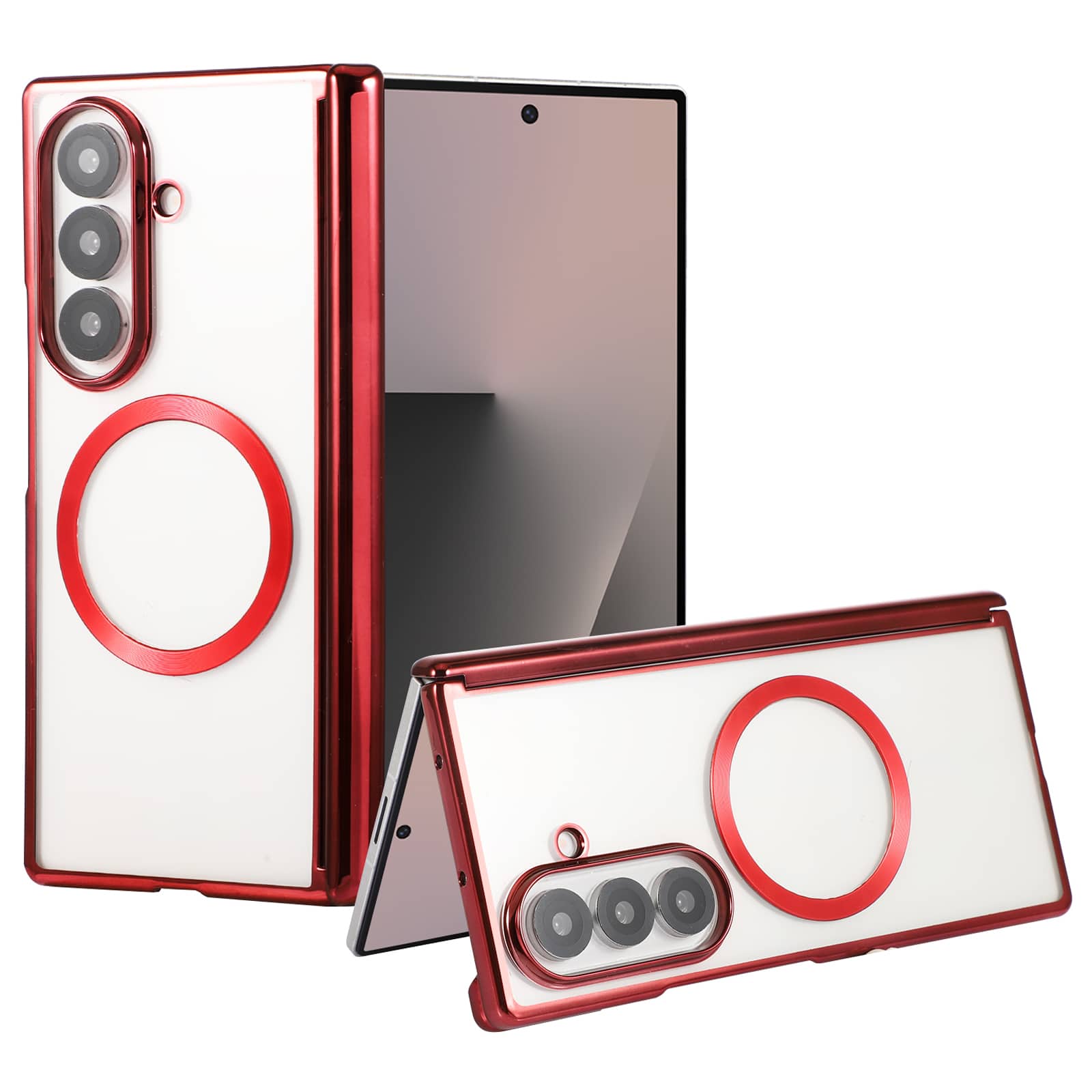 Dteck - Electroplated Clear Case for Samsung Galaxy Z Fold7 with Hinge Guard, Rigid PC Magnetic Cover, Raised Edge Screen Camera - Red price history on PriceWatchPro