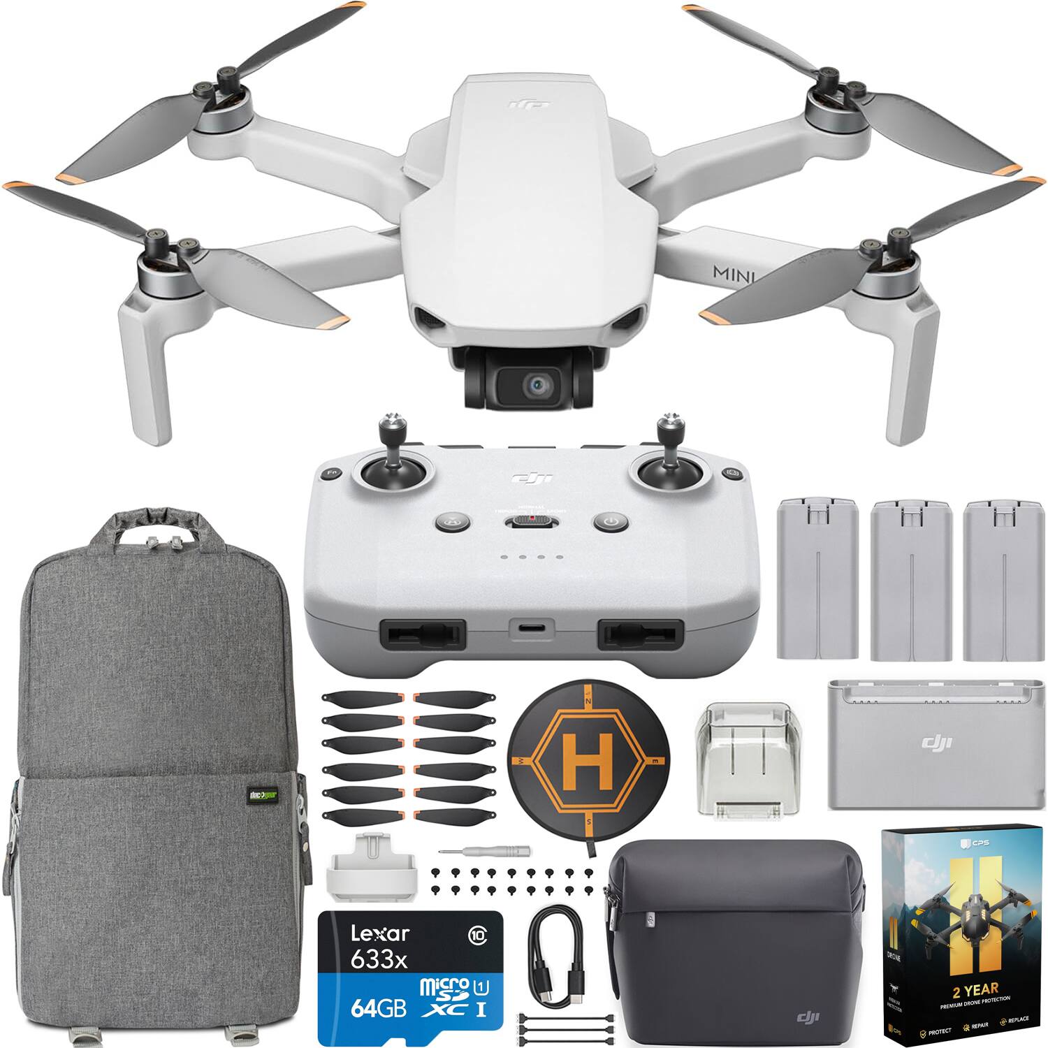 DJI - Mini 4K Drone Quadcopter Fly More Combo + RC-N1 Remote & Extended Warranty Bundle