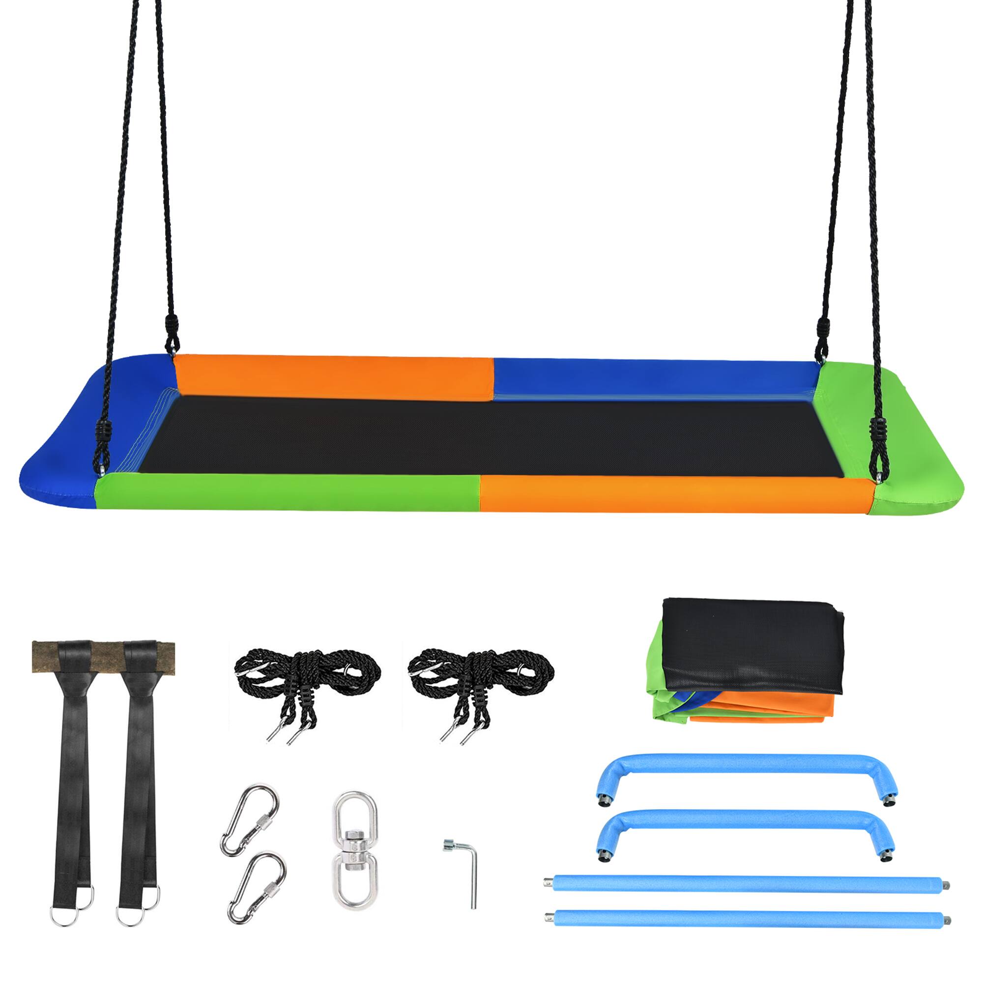 Alt View 6. Gymax - Gymax 60'' Kids Giant Tree Rectangle Swing 700 lbs w/ Adjustable Hanging Ropes Blue+Orange+Green - Orange.