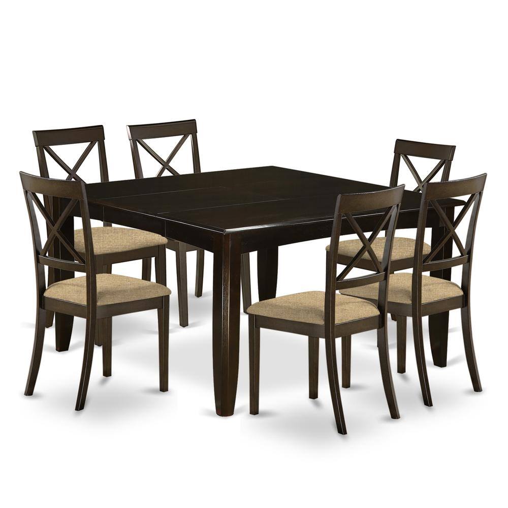 Back. East West Furniture - PFBO7-CAP-C 7 Pc Dining room set-Table with Leaf and 6 Kitchen Chairs. - Cappuccino.