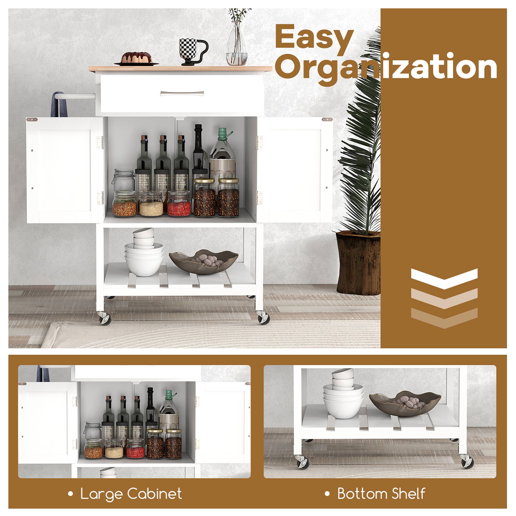 Easy Organization

- Large Cabinet
- Bottom Shelf