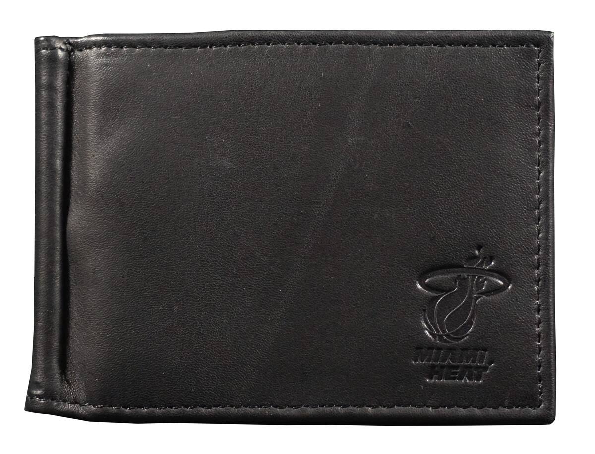 Rico Industries - Miami Heat NBA RFID Blocking Shield Black Leather Moneyclip Wallet - Multi