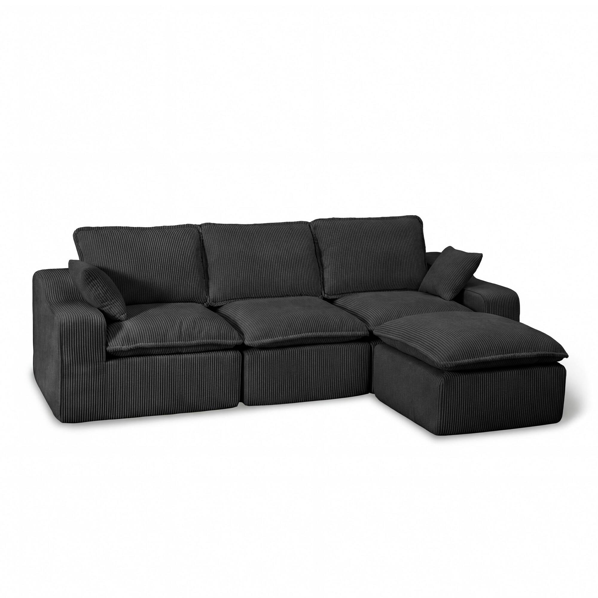 Angle. Dyonery - Dyonery 3+1 piece 107-inch full sponge compressed velvet sofa in gray - Grey.
