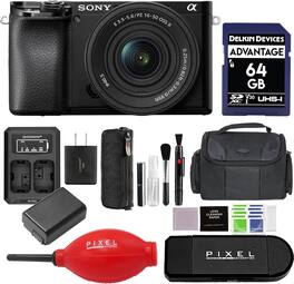 Sony - a6100 Mirrorless Camera with 16-50mm f/3.5-5.6 II Lens and 64GB SD Card + Card Redaer + Gadget Bag + More - Black