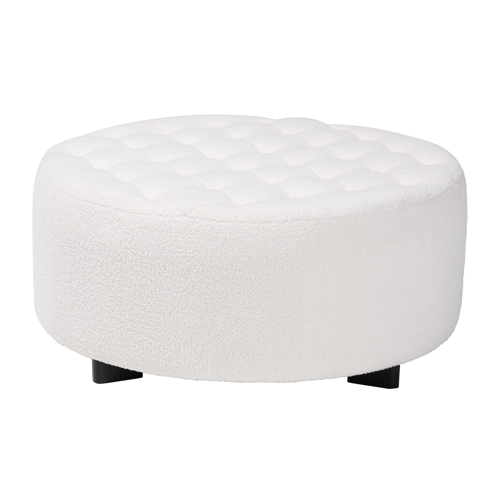 Baxton Studio - Athena Modern and Contemporary Boucle Upholstered and Finished Wood Round Ottoman - Ivory