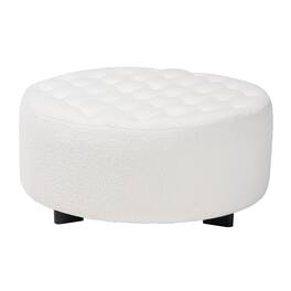 Baxton Studio - Athena Modern and Contemporary Boucle Upholstered and Finished Wood Round Ottoman - Ivory