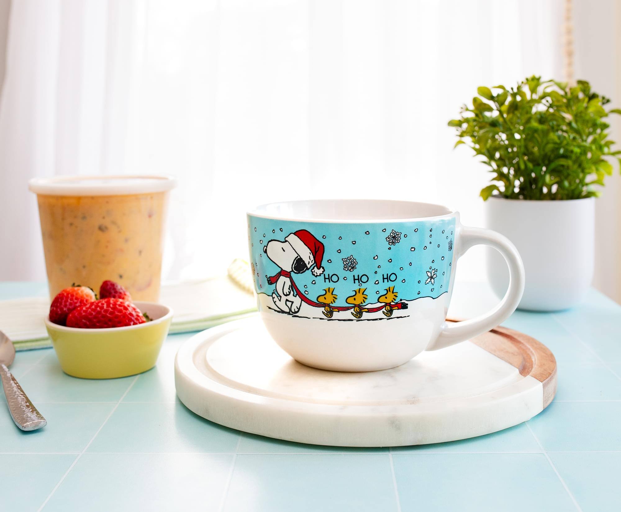 Alt View 2. Silver Buffalo - Peanuts Snoopy and Woodstock Holiday Ceramic Soup Mug | Holds 24 Ounces - White.