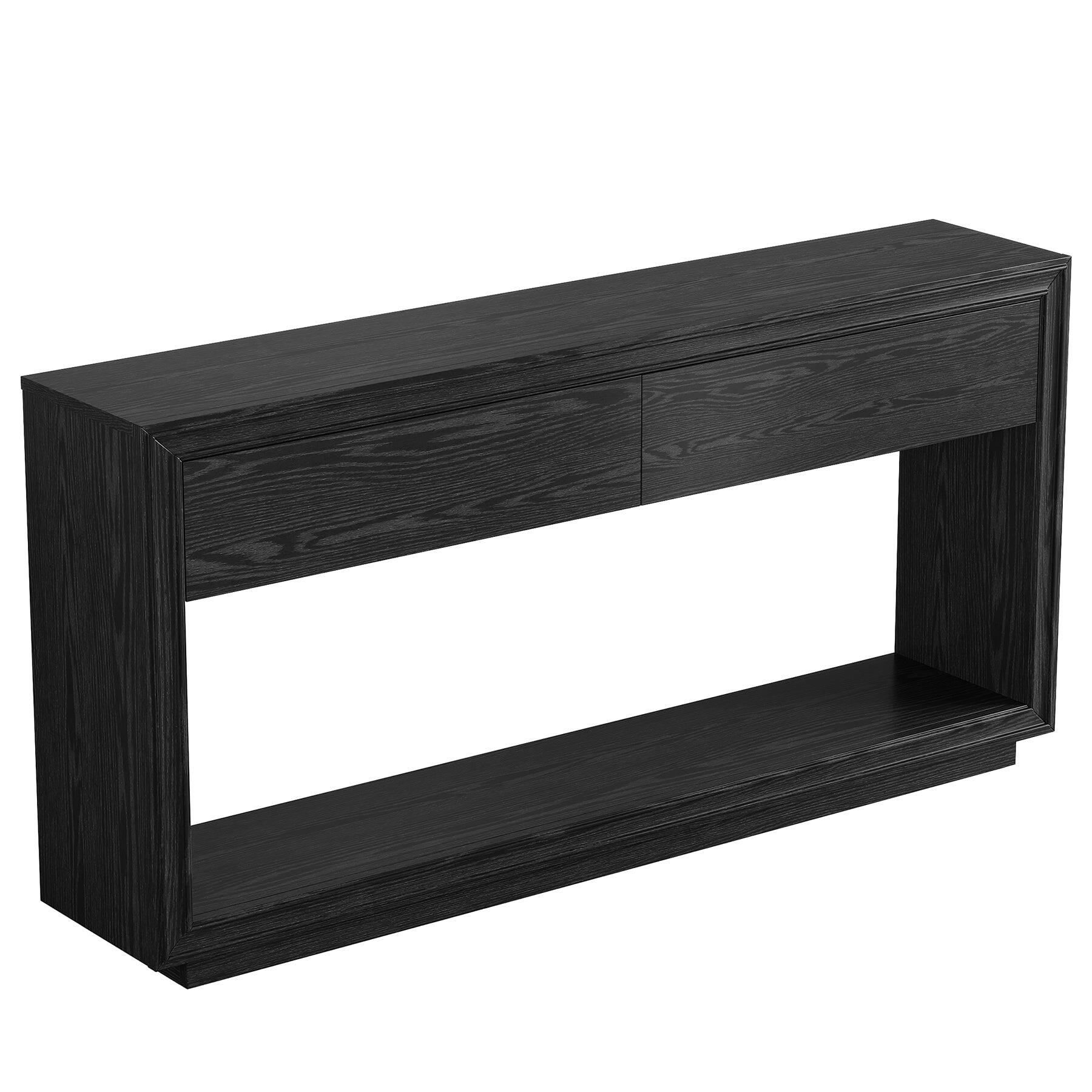 Alt View 2. Tribesigns - Farmhouse Console Table with Storage Shelves and Drawer Storage for Entryway, Hallway and Living Room - Black.