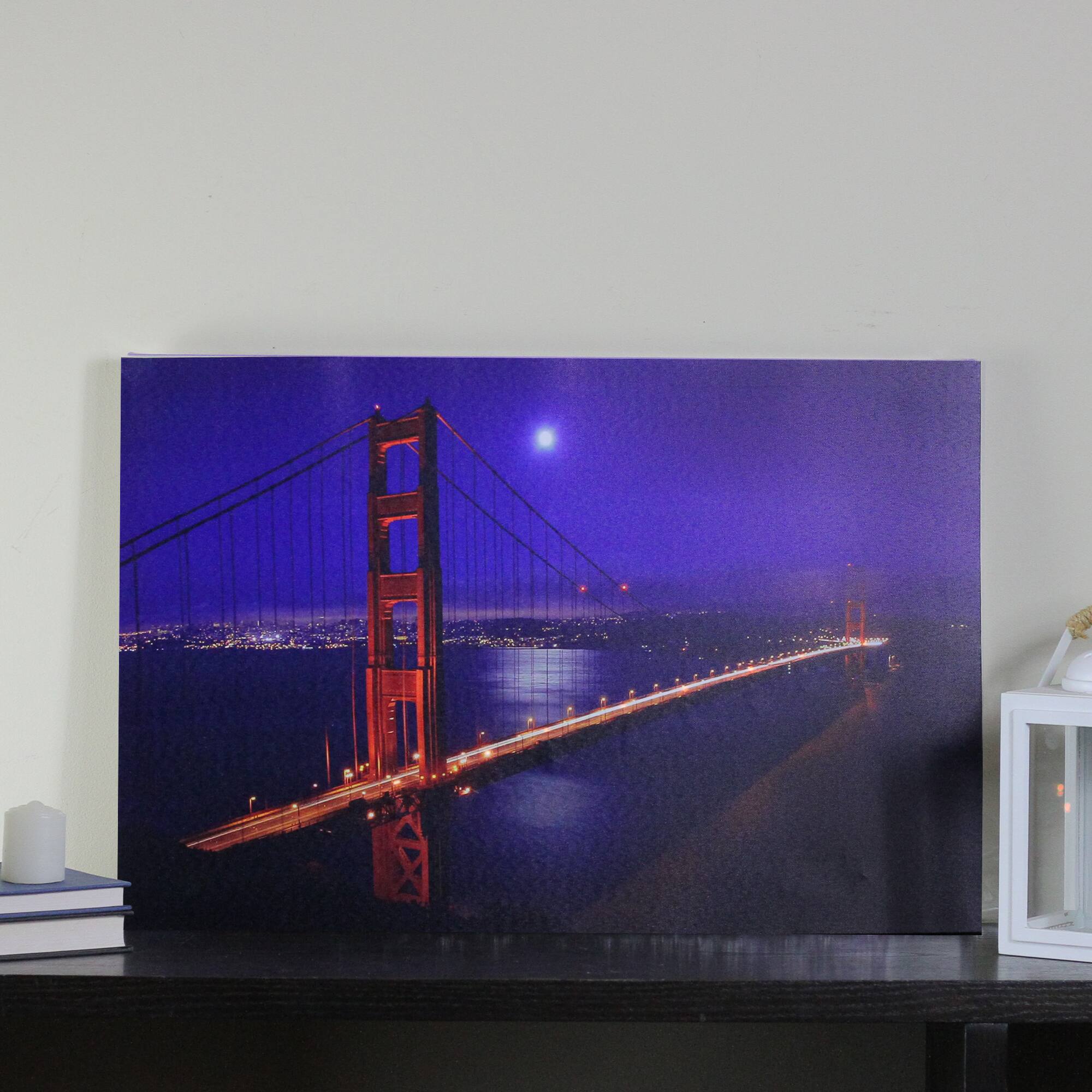 Alt View 1. Northlight - LED Lighted San Francisco Golden Gate Bridge Canvas Wall Art 15.75" x 23.5" - Blue.