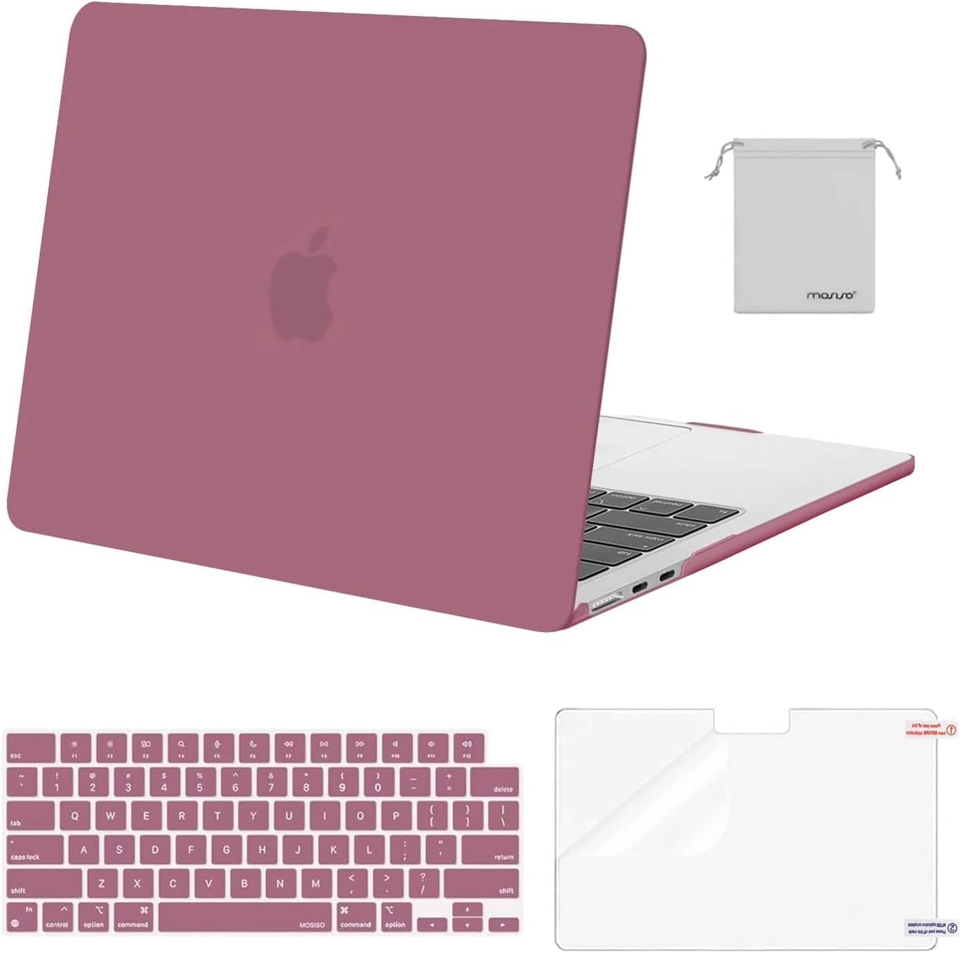 mosiso - Case for 2026-2022 MacBook Air 13 inch Case M5 A3449 M4 A3240 M3 A3113 M2 A2681, Shell&Keyboard Cover&Screen Film&Pouch - Dusty Rose