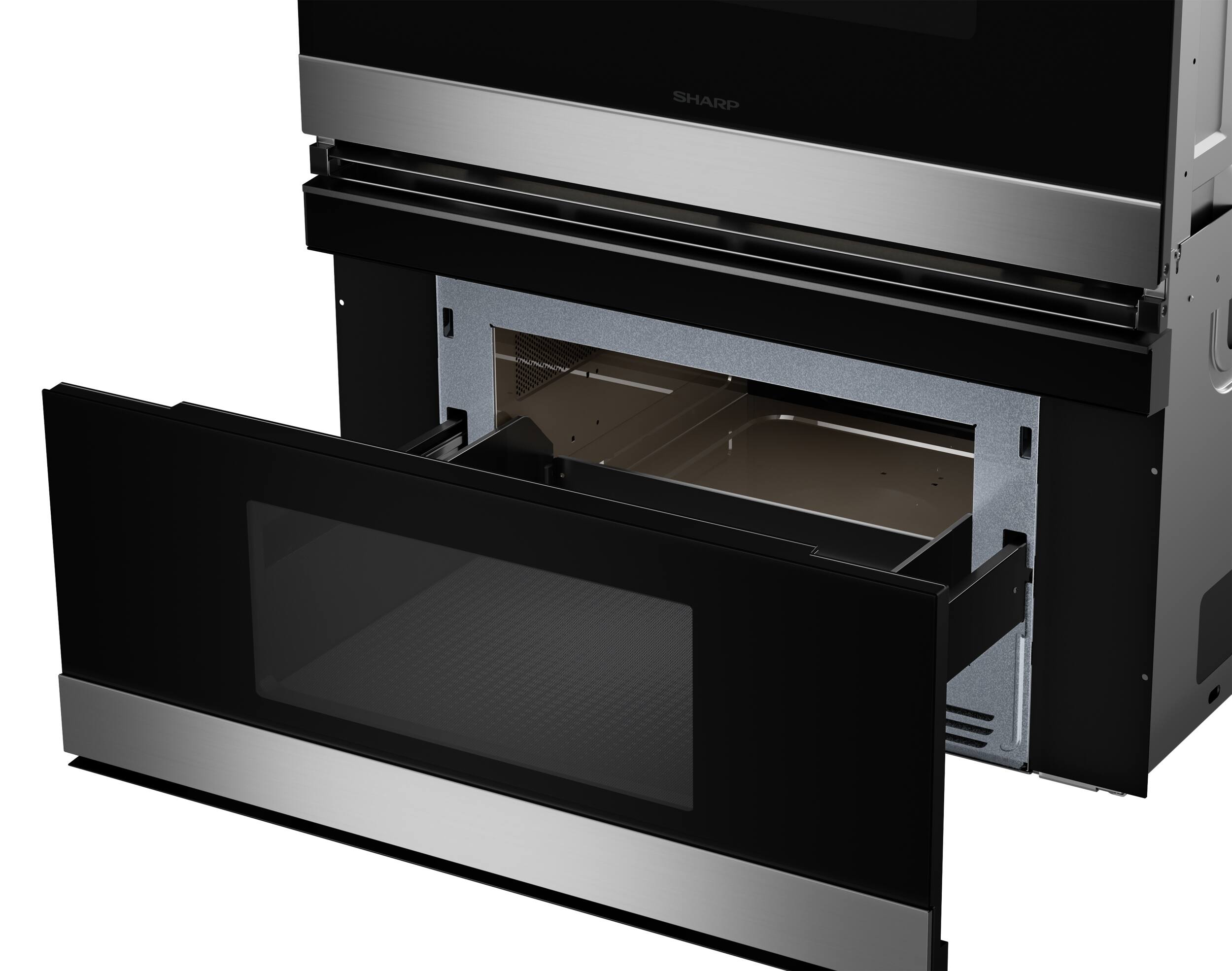 Left. Sharp - 30 In Smart Convection Wall Oven and Microwave Drawer Combination for Single Cutout with Alexa Compatibility (SWB3085HS) - Stainless Steel.