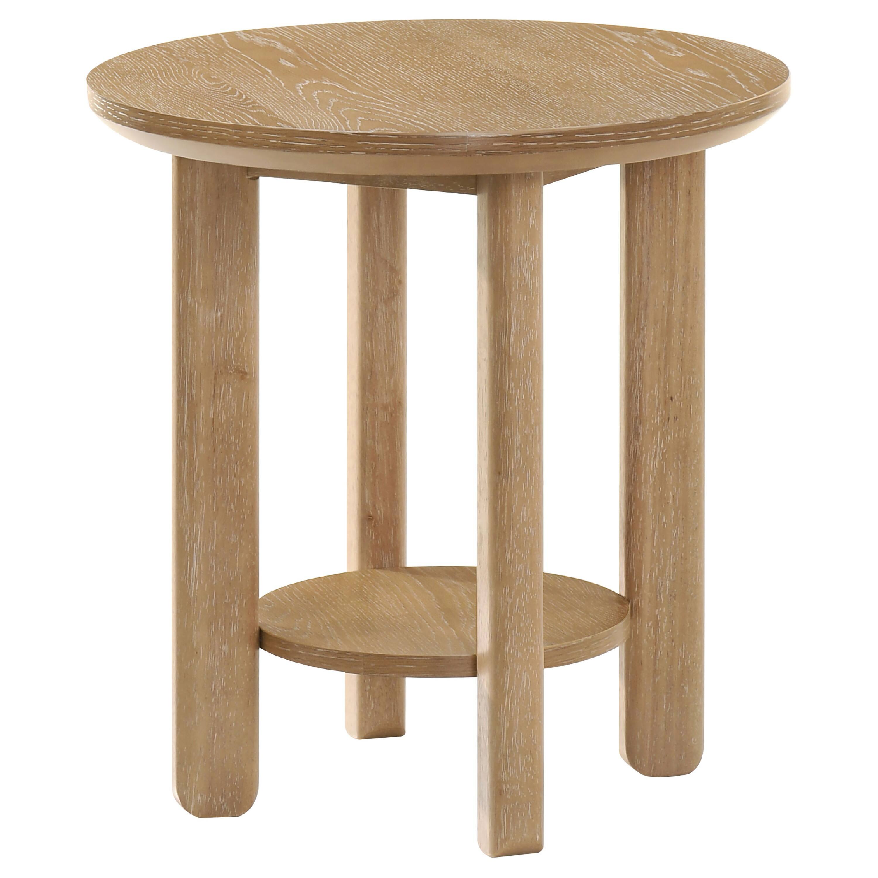 Alt View 2. Manhattan Lane - Clera Round Side End Table with Open Shelf, Wood 22Inch - Light Oak Brown.