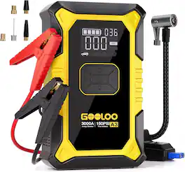 GOOLOO - A3 12V Jump Starter with Air Compressor, 3000A (9.0 Gas/6.5L Diesel), 150PSI Auto-Shutoff Tire Inflator in Yellow
