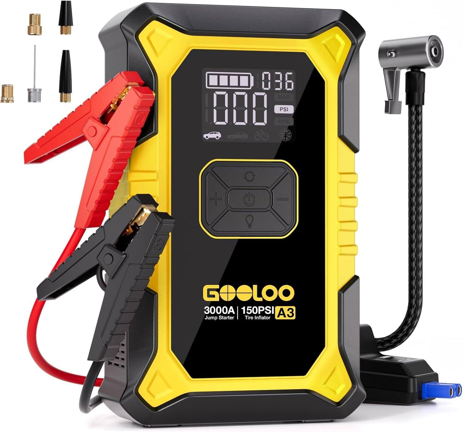 036 BAR PSI PA + GOCLOO 3000A 150PSI A3 Jump Starter Tire Inflator