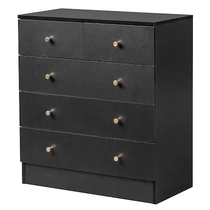 Front. Kadyn - 5 Drawer Dresser with Gold Handle, Nursery Dresser Chest Of Drawers Organizer - Black.