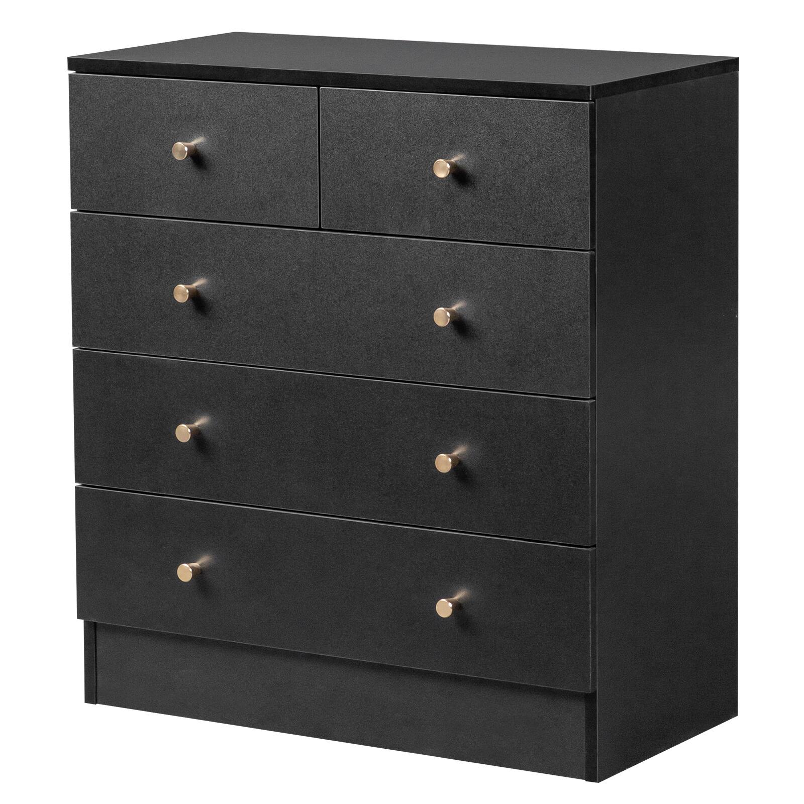 Kadyn - 5 Drawer Dresser with Gold Handle, Nursery Dresser Chest Of Drawers Organizer - Black