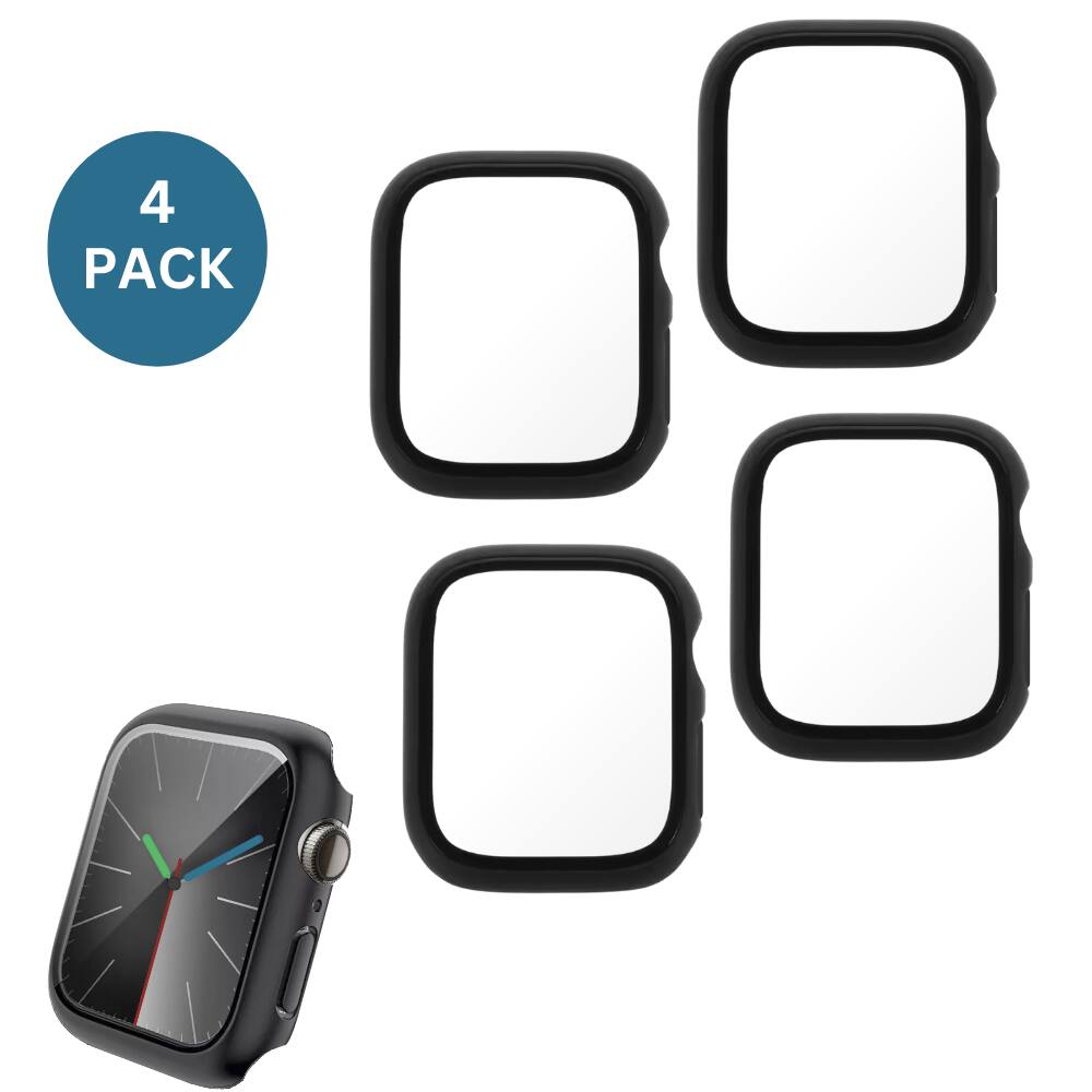 Alt View 1. Qixxronics - 4PCS for Apple Watch Series 9 8 7 [45mm] Cover, Built-in Tempered Glass Screen Protector - Black.