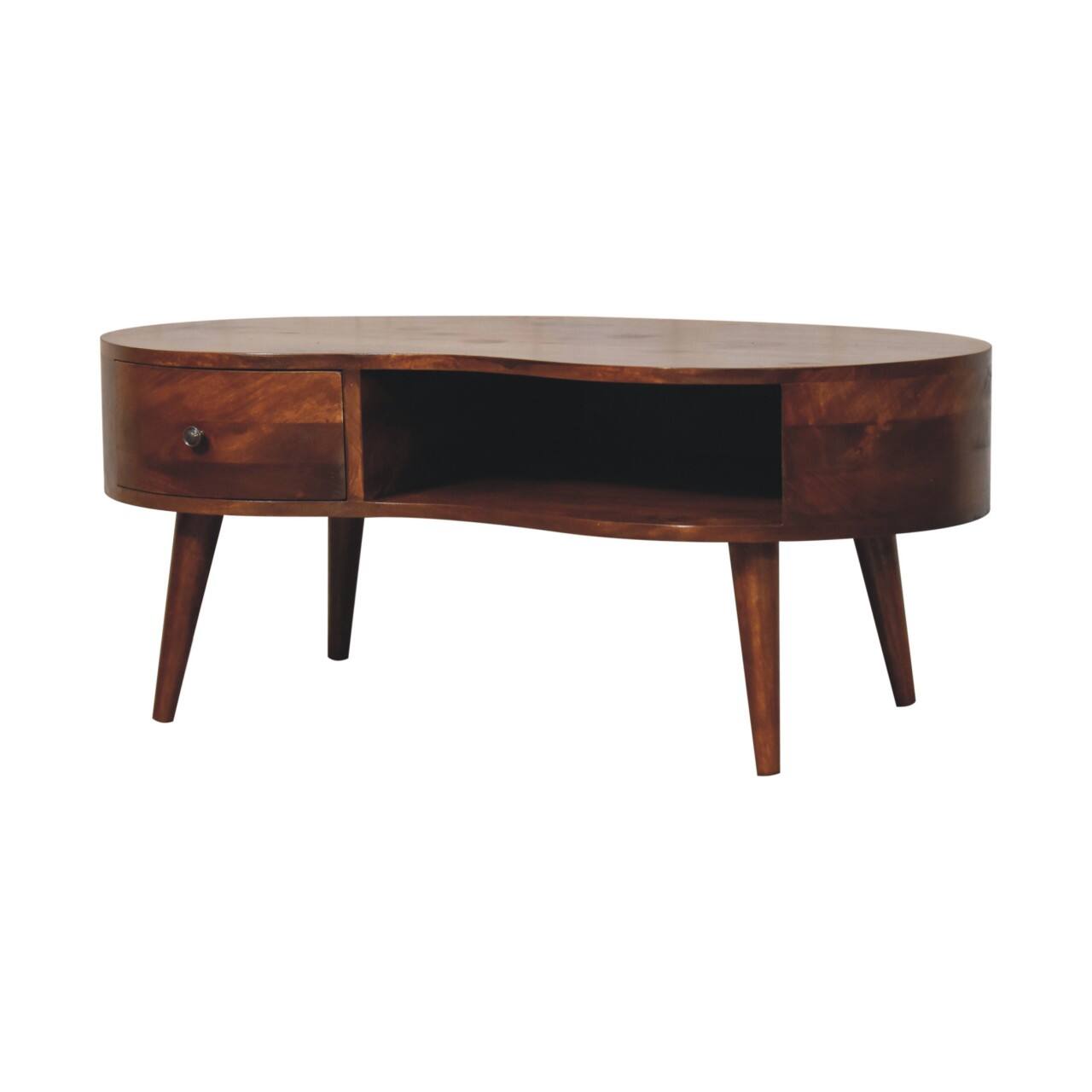 Back. Artisan Furniture - Artisan Furniture Solid Wood Large Wave Coffee Table, 1 Drawer, 1 Open Slot, Dark Brown - Brown.