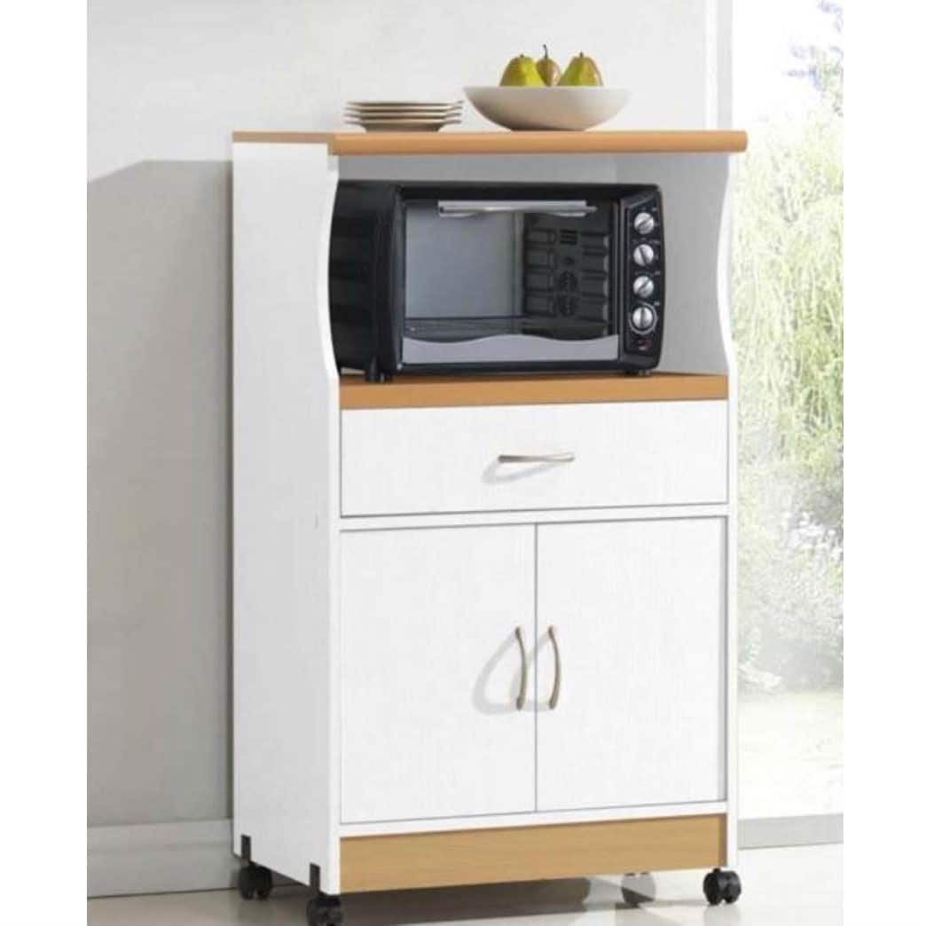 SlickBlue - Rolling Microwave Cart with Wood Finish - White
