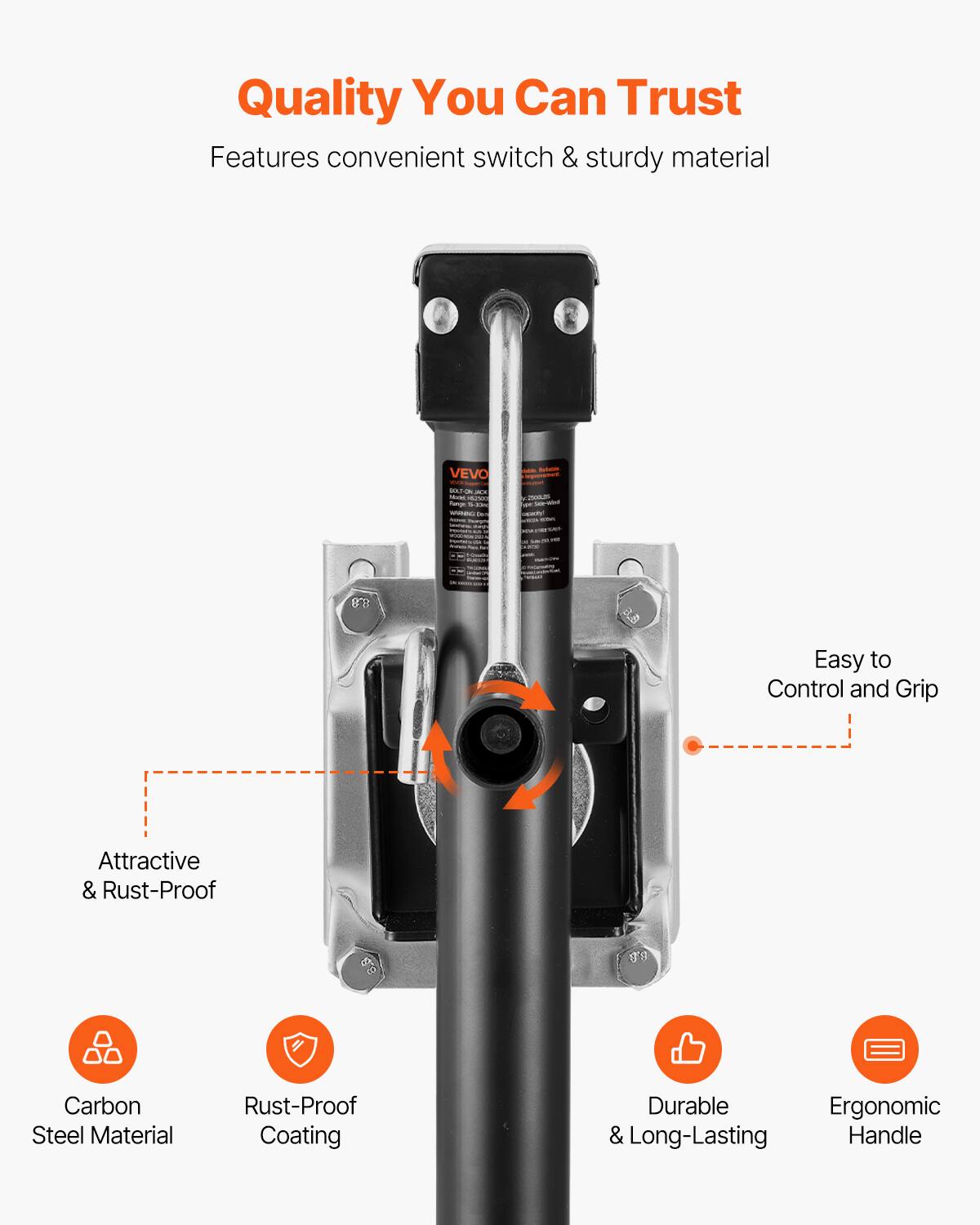 Quality You Can Trust  
Features convenient switch & sturdy material  

VEVO  

Easy to Control and Grip  
Attractive & Rust-Proof  
a.6 'a Carbon Steel Material  
Rust-Proof Coating  
Durable & Long-Lasting  
Ergonomic Handle