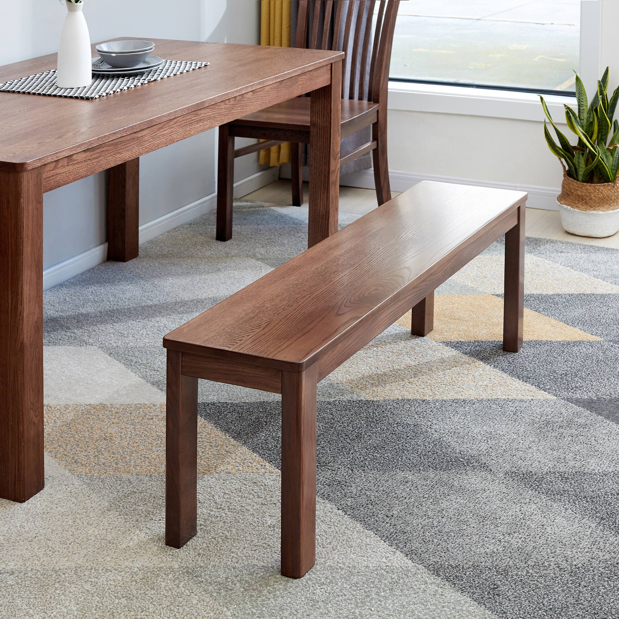 Front. Bestier - 47inch Walnut Color Solid Wood Classic Dining Bench for Living Room - Walnut.