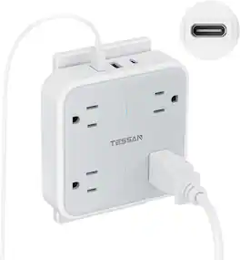 Wikistore - Multi Plug Outlet Extender with Surge Protection 4 AC Outlets 3 USB Ports Wall Mount Design - White