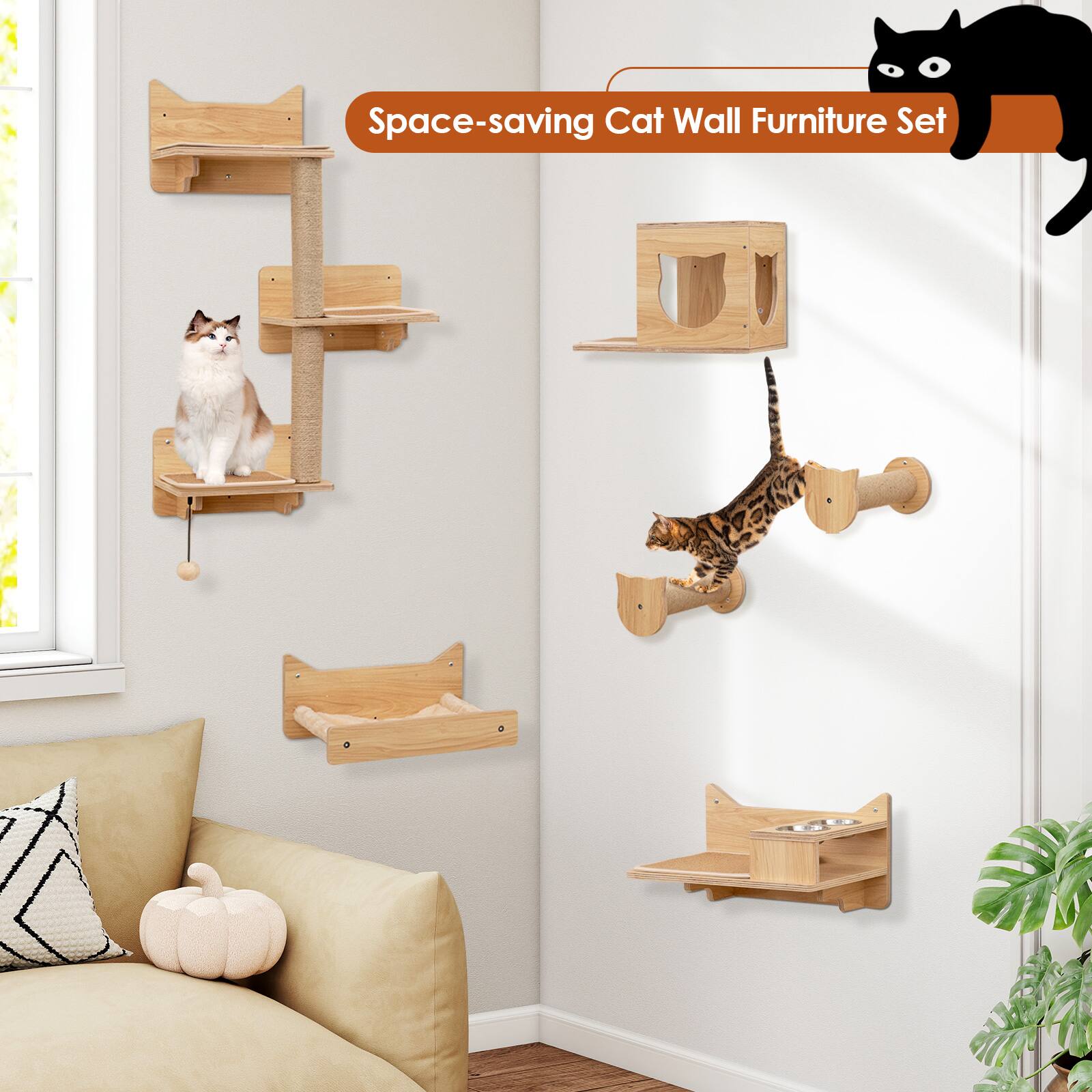 Space-saving Cat Wall Furniture Set