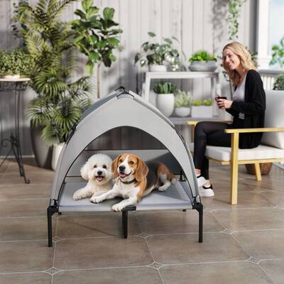 PawHut Elevated Portable Dog Cot Pet Bed with UV Protection Canopy Shade, 36 inch PawHut Elevated Portable Dog Cot Pet Bed with UV Protection Canopy Shade, 36 inch