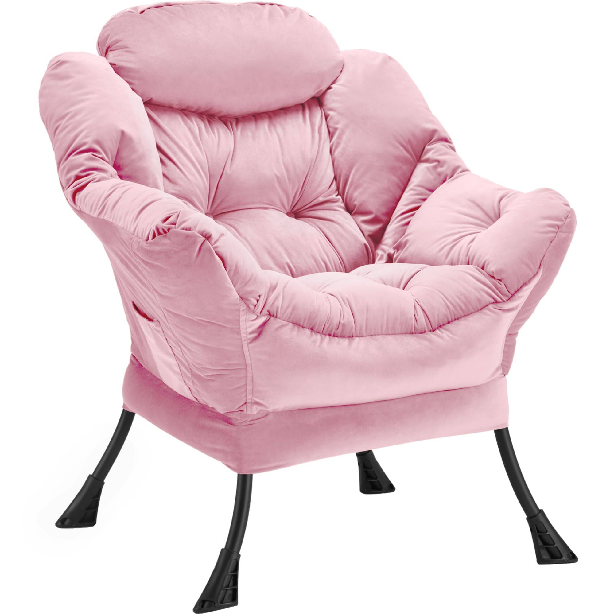 Front. JETRANSPORT - Lazy Chair Thick Padded Comfy Accent Lounge With Stable Frame Leisure Sofa Armchair Armrests And Side Pocke... - Pink.