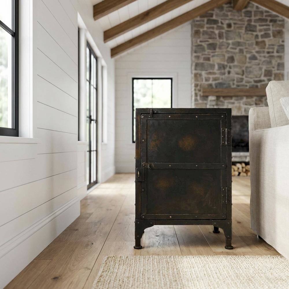 Alt View 4. Starlight Canyon Home - Industrial Side Chest with Distressed Finish, End Table for Living Room - Black.