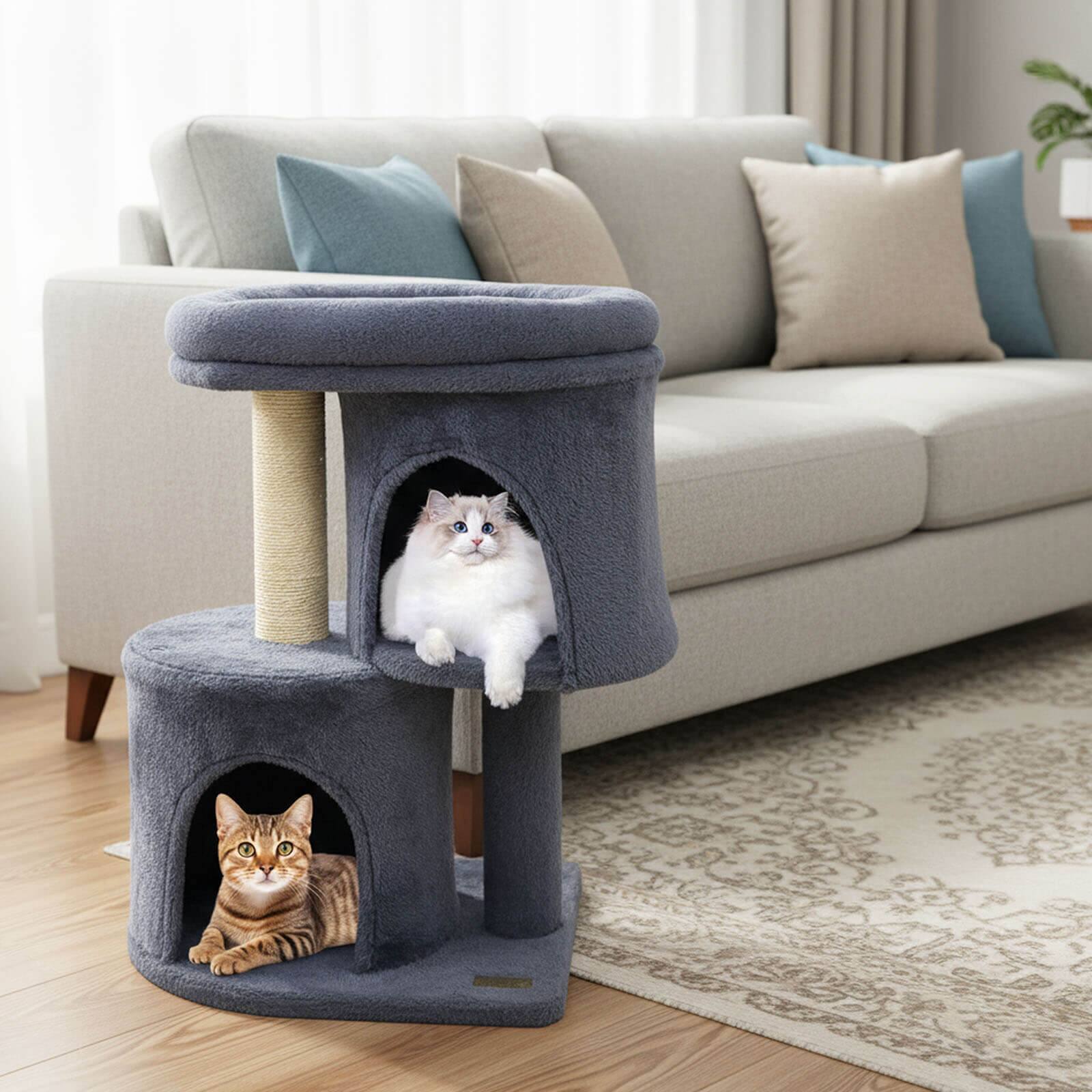 Alt View 3. Costway - Costway 26" Small Cat Tree with Large Padded Plush Perch, 2 Condos, Sisal Scratching Posts.