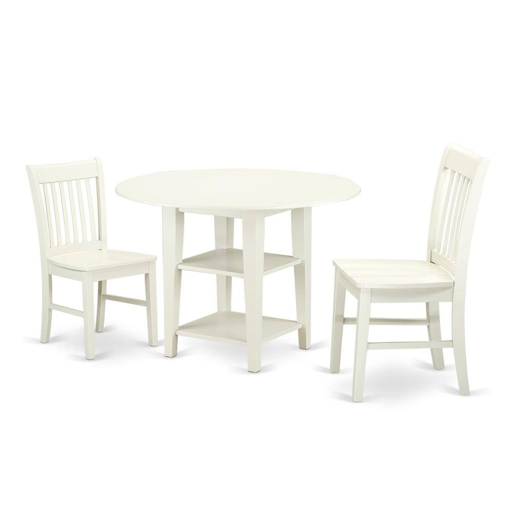 Back. East West Furniture - Dining Room Set Linen White - Brown.