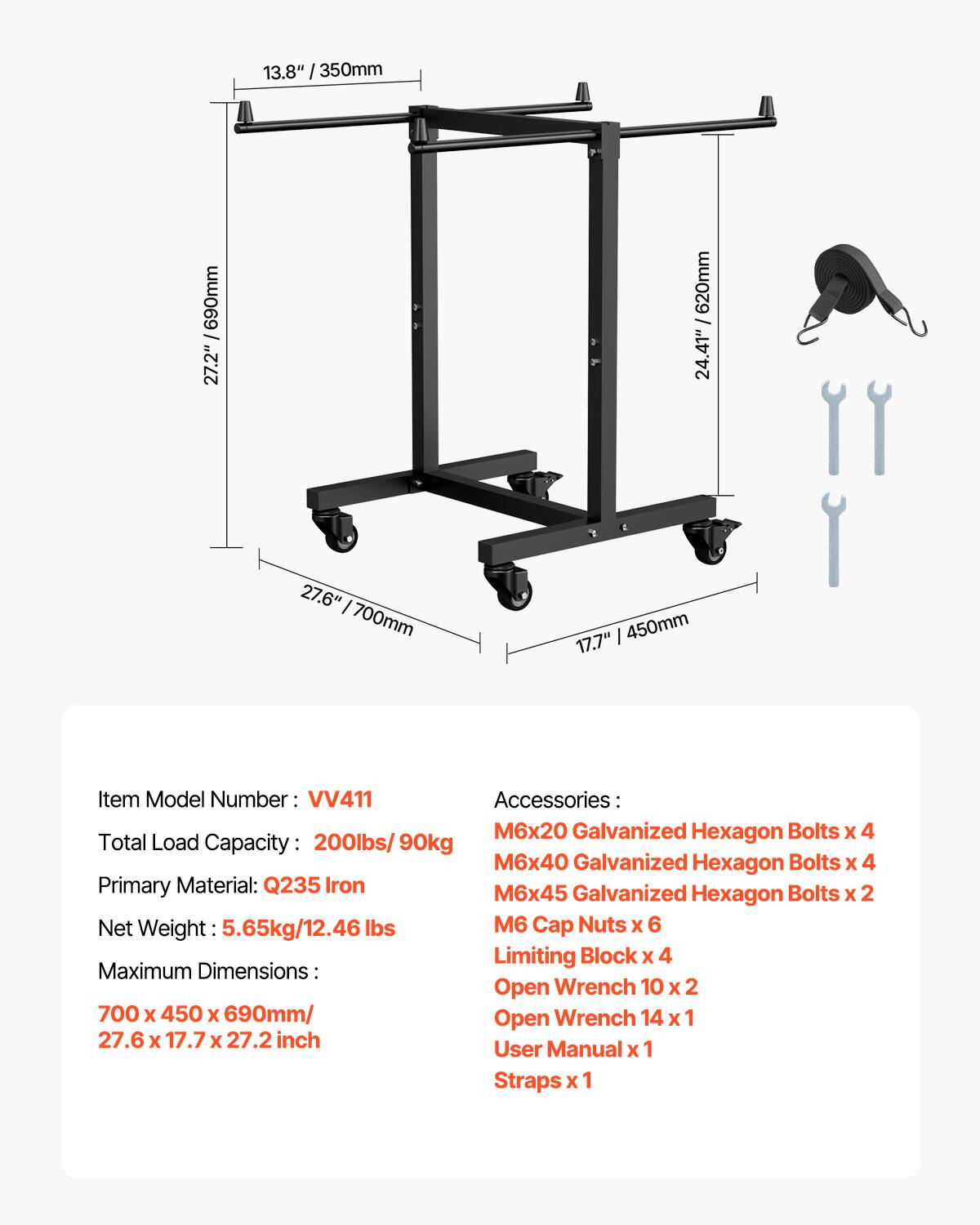 VEVOR Folding Chair Rack, 200 LBS Capacity, T shape Chair Cart for
