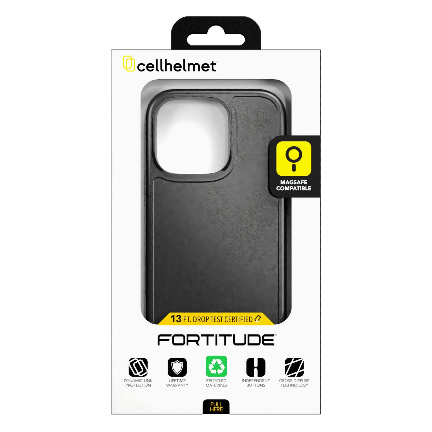 cellhelmet  
MAGSAFE COMPATIBLE  
13 FT. DROP TEST CERTIFIED  
FORTITUDE  
DYNAMIC LINK PROTECTION  
LIFETIME WARRANTY  
RECYCLED MATERIALS  
INDEPENDENT CROSS-DIFFUSE BUTTONS  
TECHNOLOGY  
PULL HERE