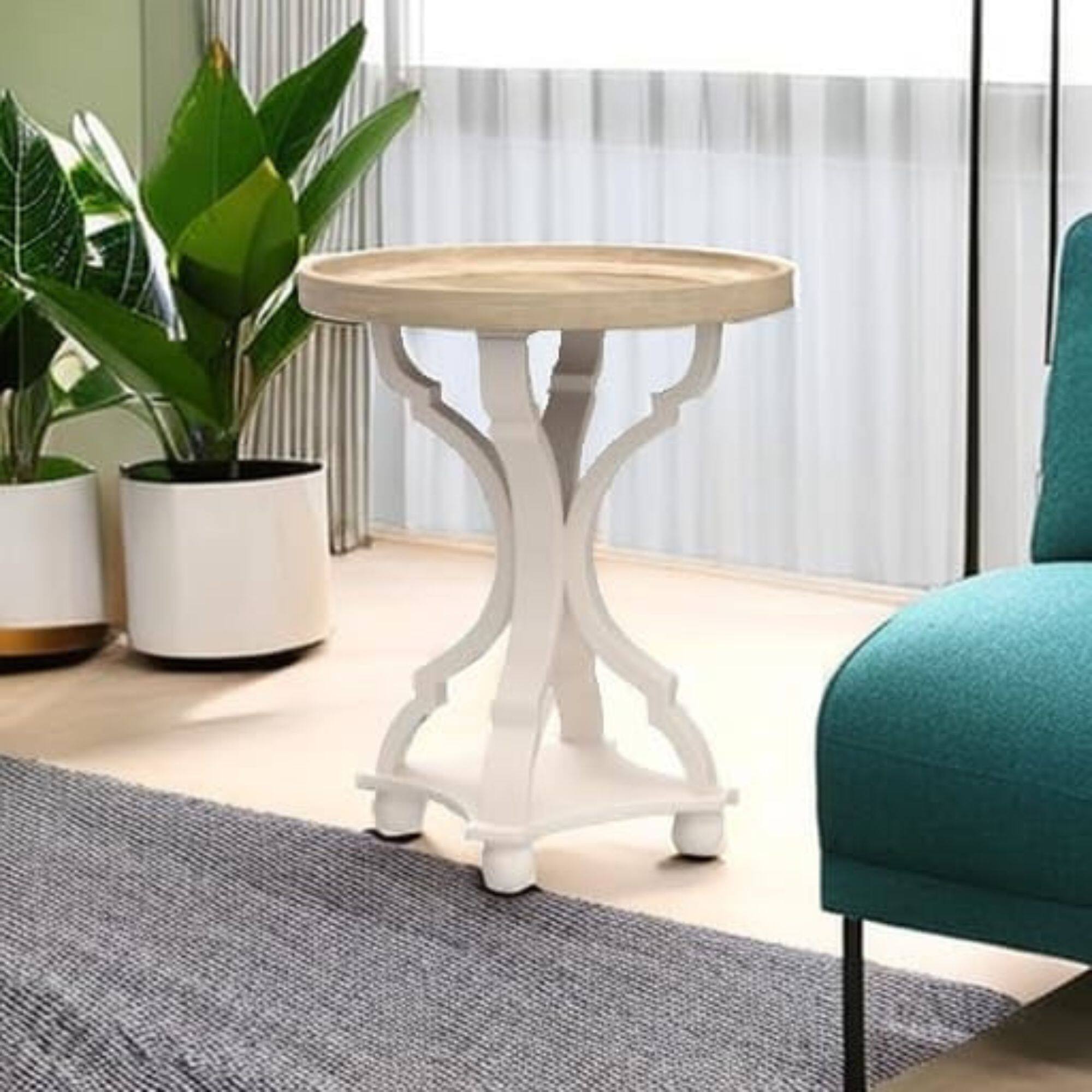 Alt View 5. COZAYH - COZAYH Round Rustic Wooden Accent Tray Top Nightstand Side Table, White Legs - Wood, White.