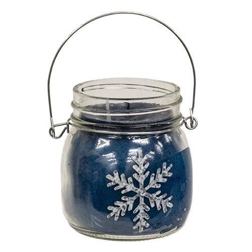 Front. BreeBe - Snowflake 6oz Jar Candle Twisted Peppermint - Blue.
