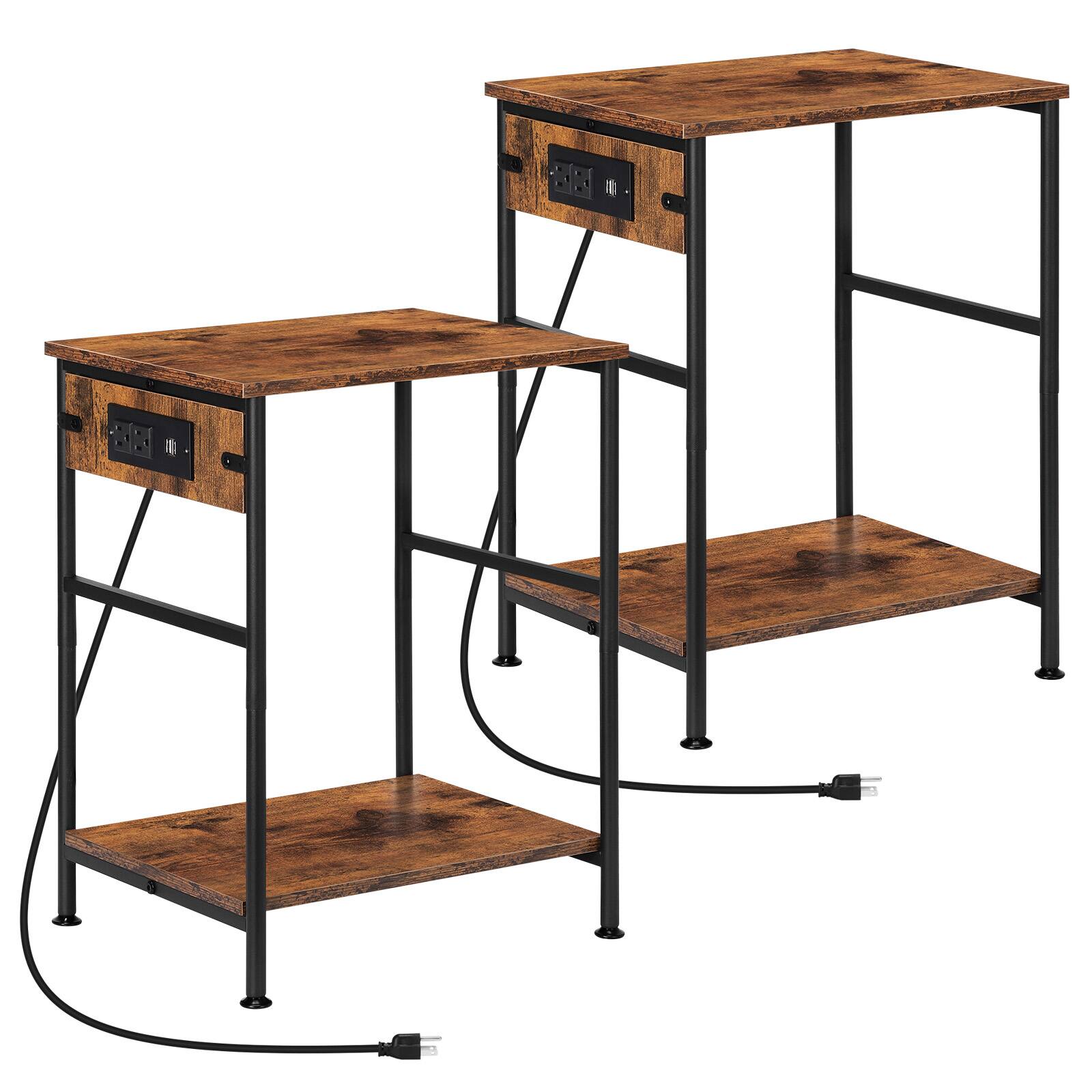 Alt View 2. Oumilen - Rustic Brown 2-Tier End Table with Built-in Charging Station - Brown.