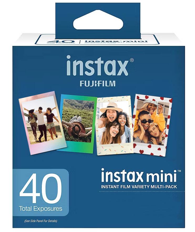 40 MO  
FUJIFILM  
instax  
40 Total Exposures (See Side Panel For Details)  
TM instax mini  
INSTANT FILM VARIETY MULTI-PACK