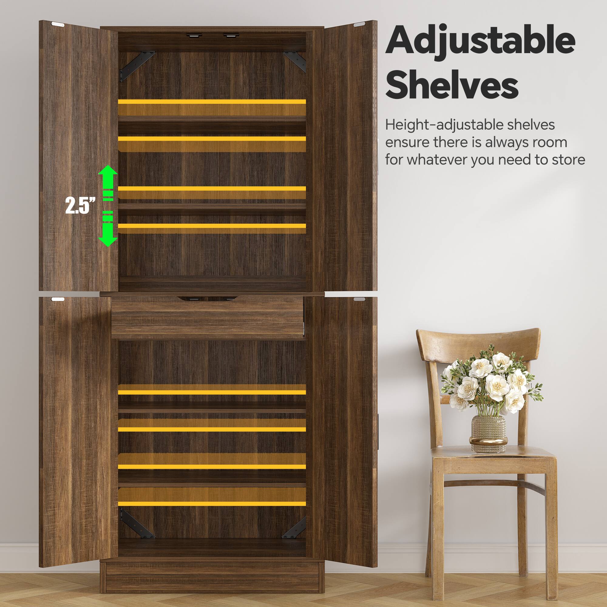 Adjustable Shelves

Height-adjustable shelves ensure there is always room for whatever you need to store

2.5"
