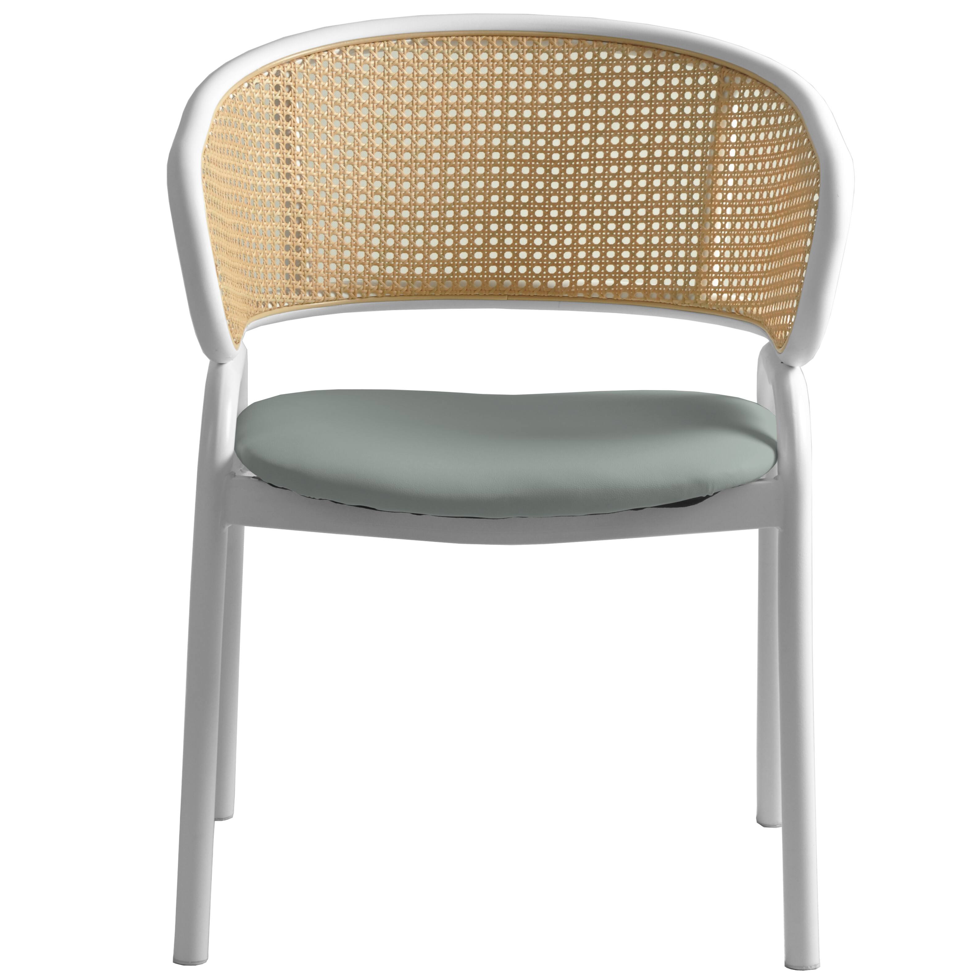 Alt View 3. LeisureMod - Ervilla 2-PCS Contemporary Leather Dining Chair - Ergonomic Rattan Back Kitchen Armchair with White Stainless Steel Legs - Grey.